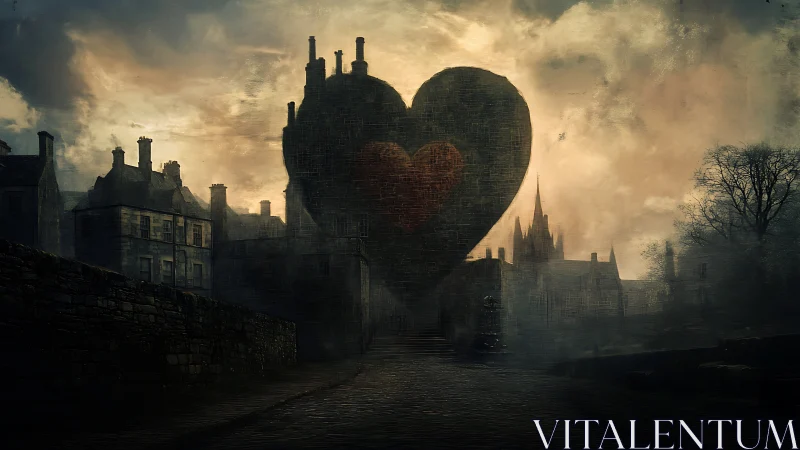 Gothic Castle With Heart-Shaped Structure in Moody Sky