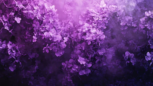 Purple Flower Cascade. Layered blooms fade into deep shadow.