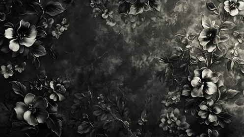 Monochromatic Floral Border Composition with Textured Dark Ground