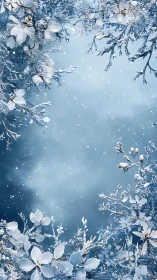 Frosted floral branches encircle a softly illuminated winter void