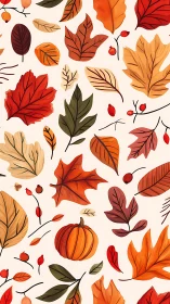 Autumn leaves and pumpkins in warm seasonal pattern.