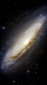 Spiral galaxy core with luminous dust lanes in deep space.
