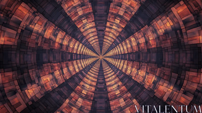 Fractal tunnel of glowing copper tiles recedes into distance