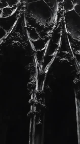 Dark gothic stone arches with decayed ornate detailing.