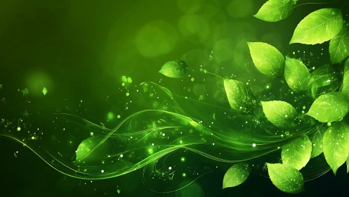 Emerald leaf currents swirling through glowing green hush.