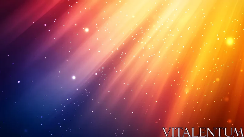 Radiant abstract light beams and sparkles on colorful gradient background.