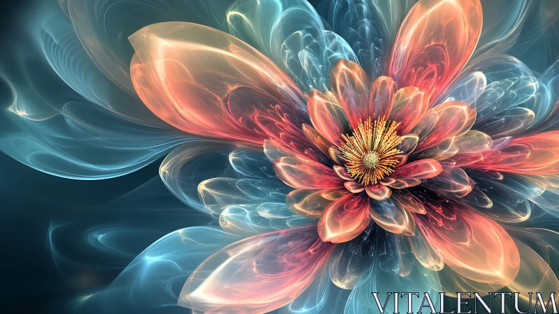Fractal luminous flower rendered as translucent digital bloom