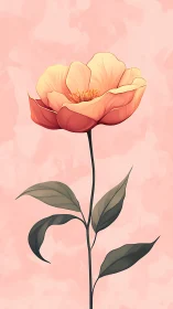 Gradient-rendered peony with chiaroscuro-modulated petals and stem foliage.