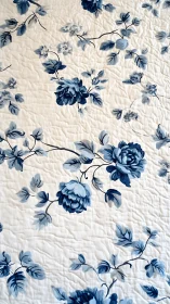 Indigo floral quilt pattern with textured stitched cotton surface.