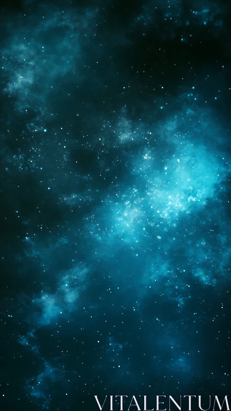 Dreamy teal galaxy drifting through a quiet night sky.