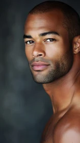 Strong portrait profile under soft studio side lighting.