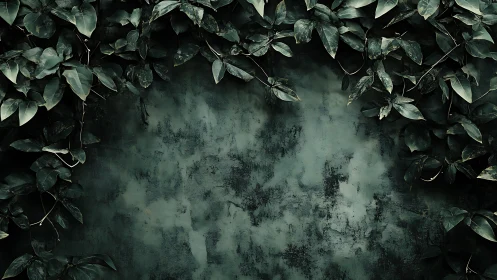 Verdant ivy canopy frames weathered emerald concrete plane