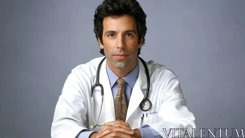 Calm doctor portrait with kind eyes and steady confidence.