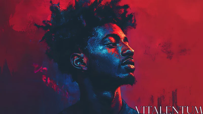 Neon-lit portrait isolates tranquil profile in crimson void.