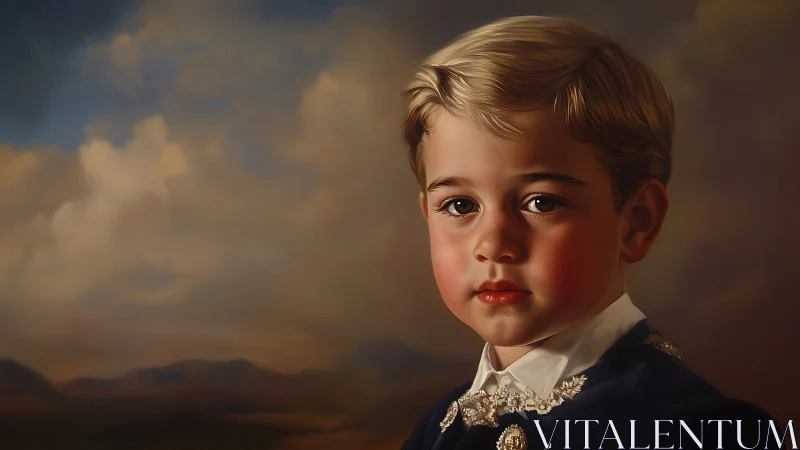 Formal young subject with refined classical portraiture rendering techniques and atmospheric backgro