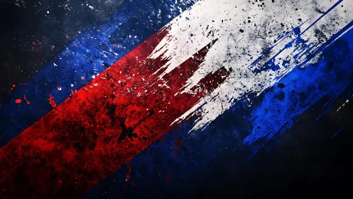 Abstract Grunge Russian Flag Artwork with Vibrant Splatter Effect.