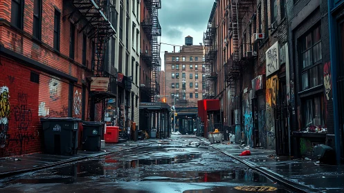 Rain-slicked graffiti alley humming with cold urban echoes.