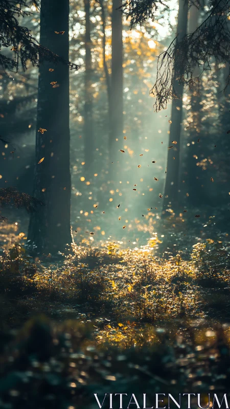 Autumn Forest Interior with Bokeh-Rendered Foliage and Volumetric Light
