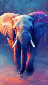 Bioluminescent elephant rendered with high contrast bokeh and motion blur