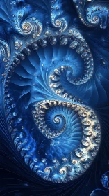 Parametric blue fractal spirals reveal recursive swirling shell geometry