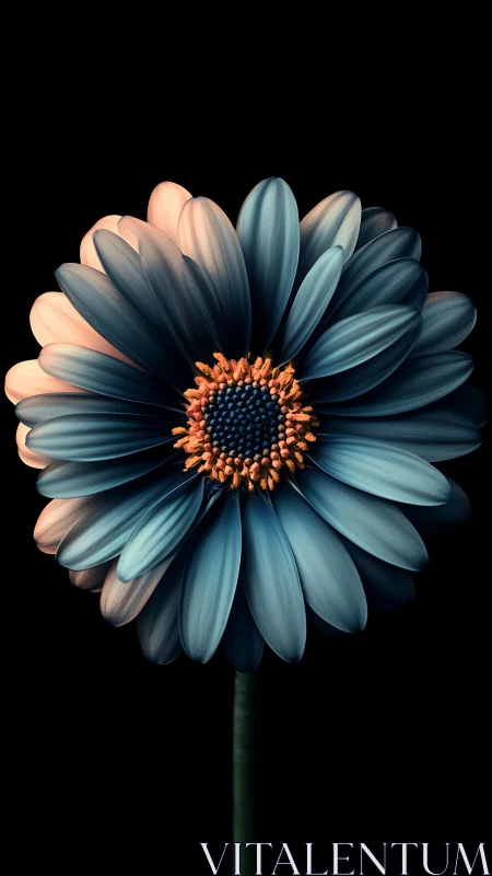 Midnight blue daisy glowing softly against the dark.