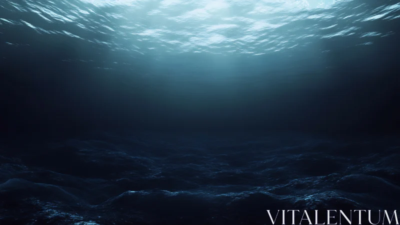 Sunlit beams penetrate dark underwater ocean depths