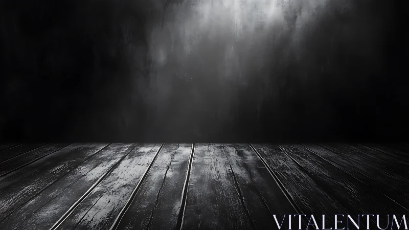 Moody dark wooden floor waits beneath a dramatic spotlight glow