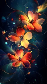 Glowing abstract flowers form layered luminous composition