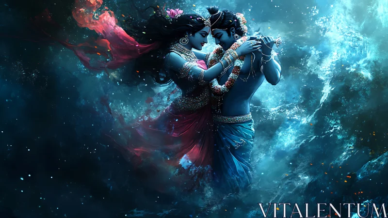 Divine Love Dance: Two Souls Meeting in Cosmic Wonder.