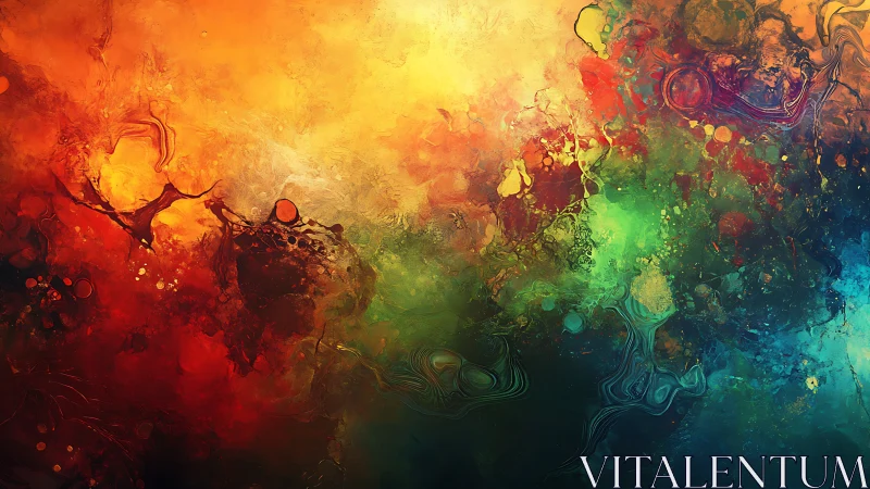 Vibrant abstract nebula merges molten reds with cool blues