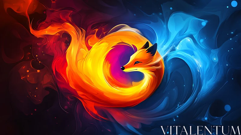 Swirling fire and ice fox emblem in luminous motion.