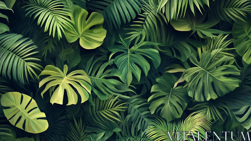 lush jungle leaves weave a dreamy green forest tapestry.