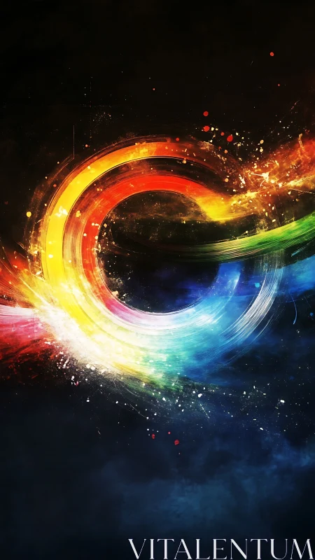 Chromatic energy arc swirling through deep cosmic void.