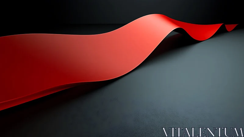 Red ribbon-like surface curves across dark minimalist ground.