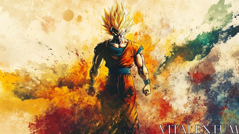 Male fighter in orange suit with abstract energy backdrop.