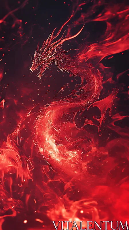 Digital painting of a serpentine fire dragon in motion vortex.