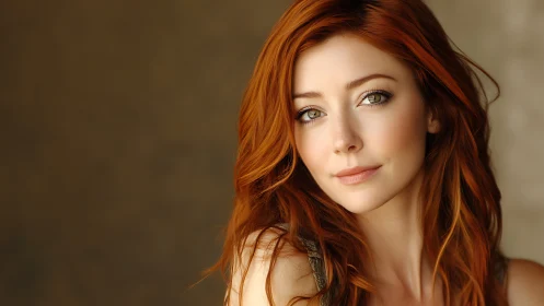 Soft portrait of red haired woman in warm diffused lighting