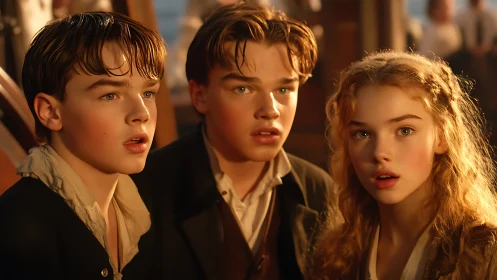 Three Young Characters Witness Moment in Warm Golden Light