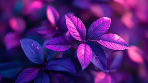Neon purple foliage under vivid bokeh night lighting.