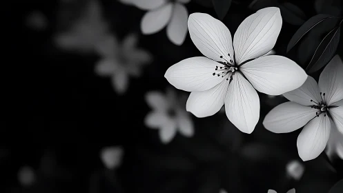 White flowers with dark foliage background.