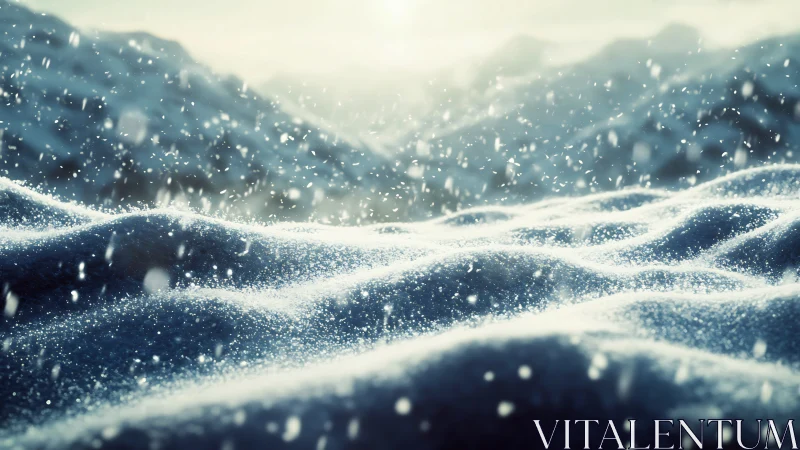 Glittering snowdrifts roll beneath soft winter mountain light