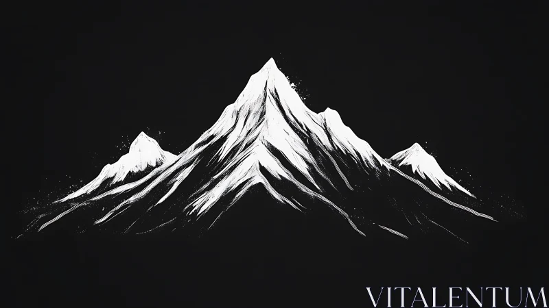 Monochrome stylized mountain range on solid dark field.