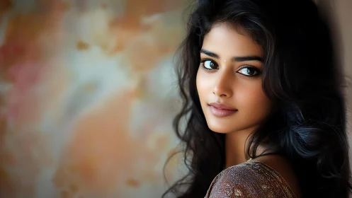 Portrait of young woman with deep gaze against soft bokeh