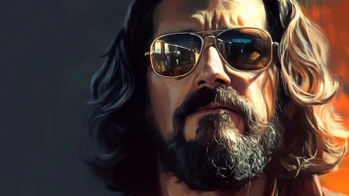 Bearded man with sunglasses in close digital portrait.