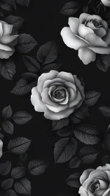 Monochrome Roses Against Darkness. Botanical Study.