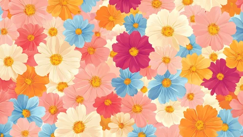 Vibrant Cosmos Blooms Dancing in Cheerful Colors.