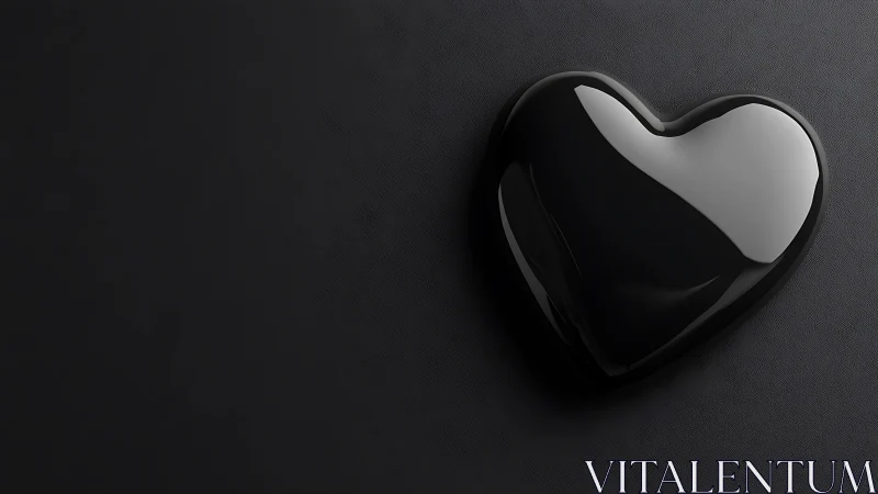 Polished Black Heart with Specular Highlights on Textured Gray Surface