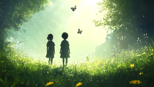 Silhouettes Chase Wonder Through Luminous Meadows.