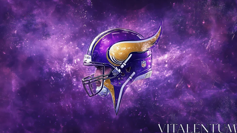 Galactic gridiron horned helmet sails through violet space