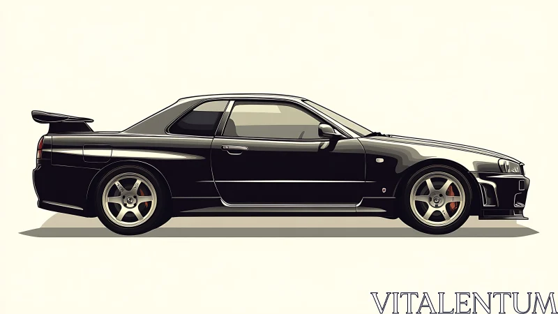 Sleek black sports coupe poised for an easygoing open road drive.